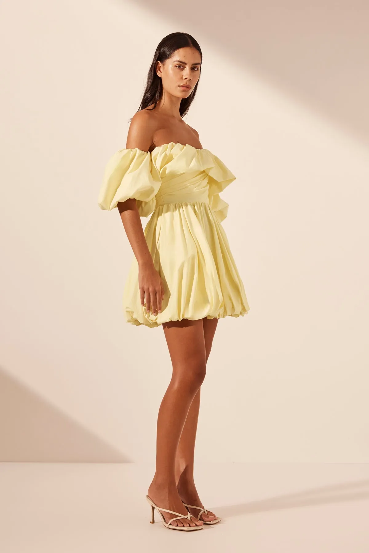 MAIORI OFF SHOULDER DRAPED BUBBLE MINI DRESS - LEMON sold by Shona Joy product image thumbnail 3