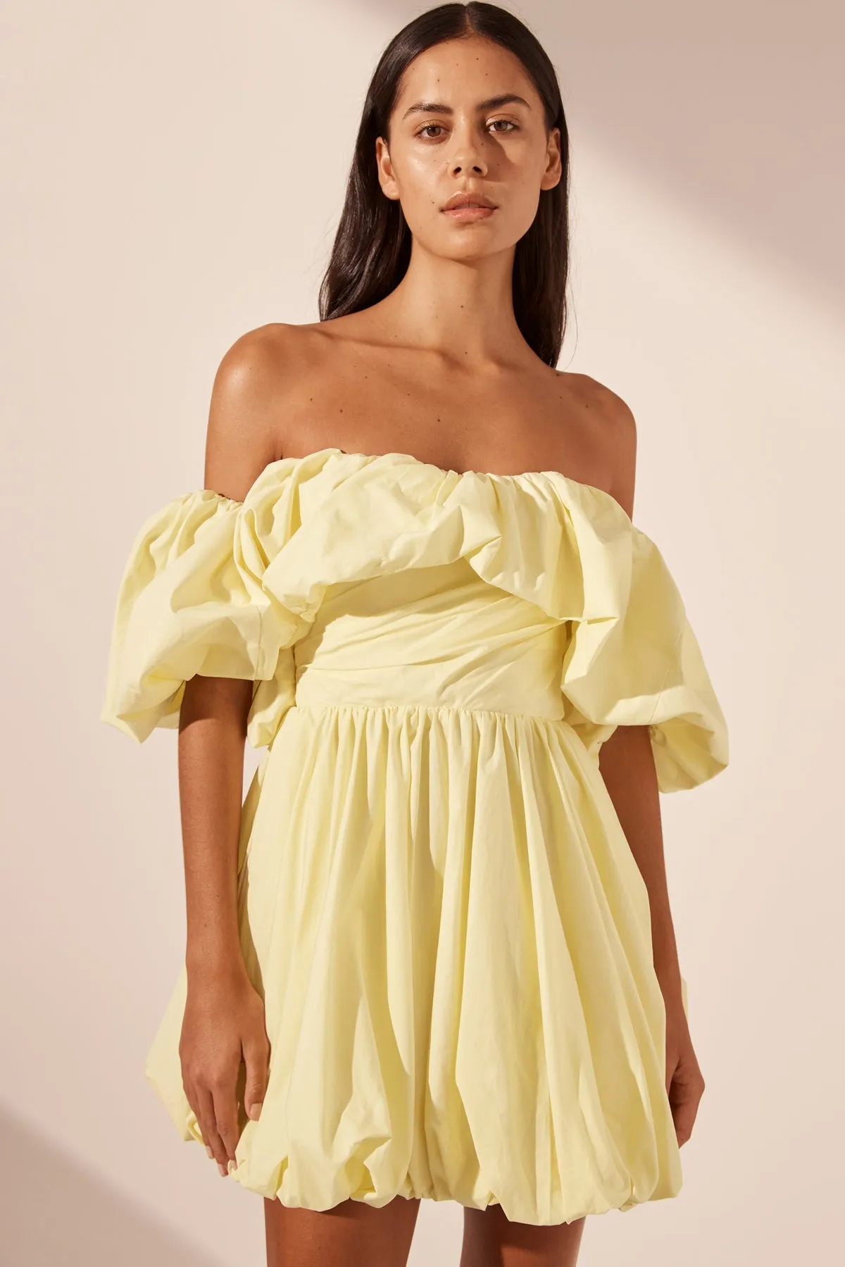 MAIORI OFF SHOULDER DRAPED BUBBLE MINI DRESS - LEMON sold by Shona Joy product image thumbnail 2
