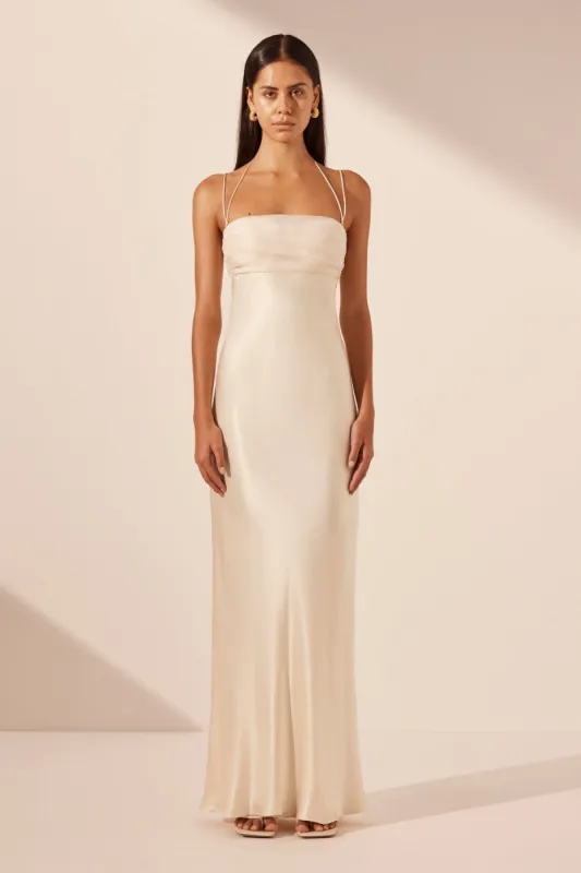 LA LUNE RUCHED TIE MAXI DRESS - CREAM made by Shona Joy
