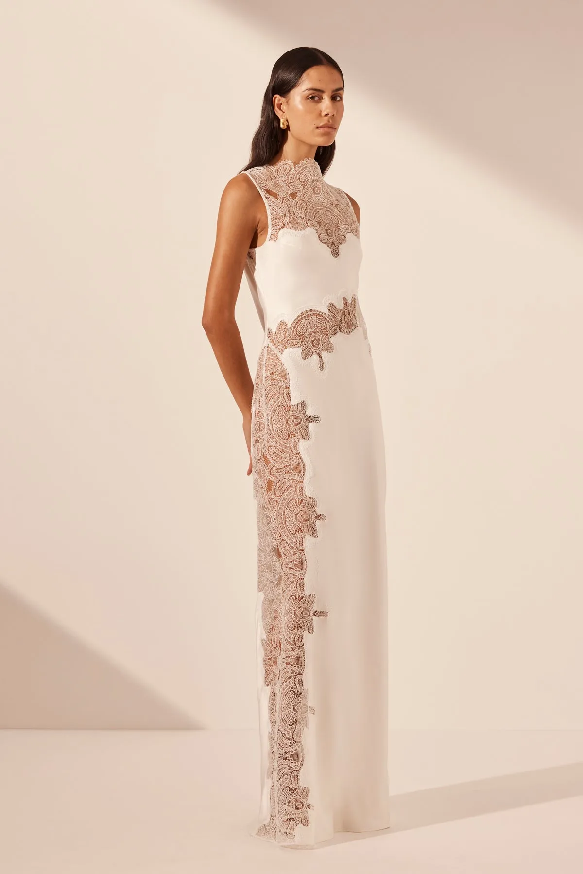 STRATUS SHEER LACE HIGH NECK MAXI DRESS - IVORY sold by Shona Joy product image thumbnail 2