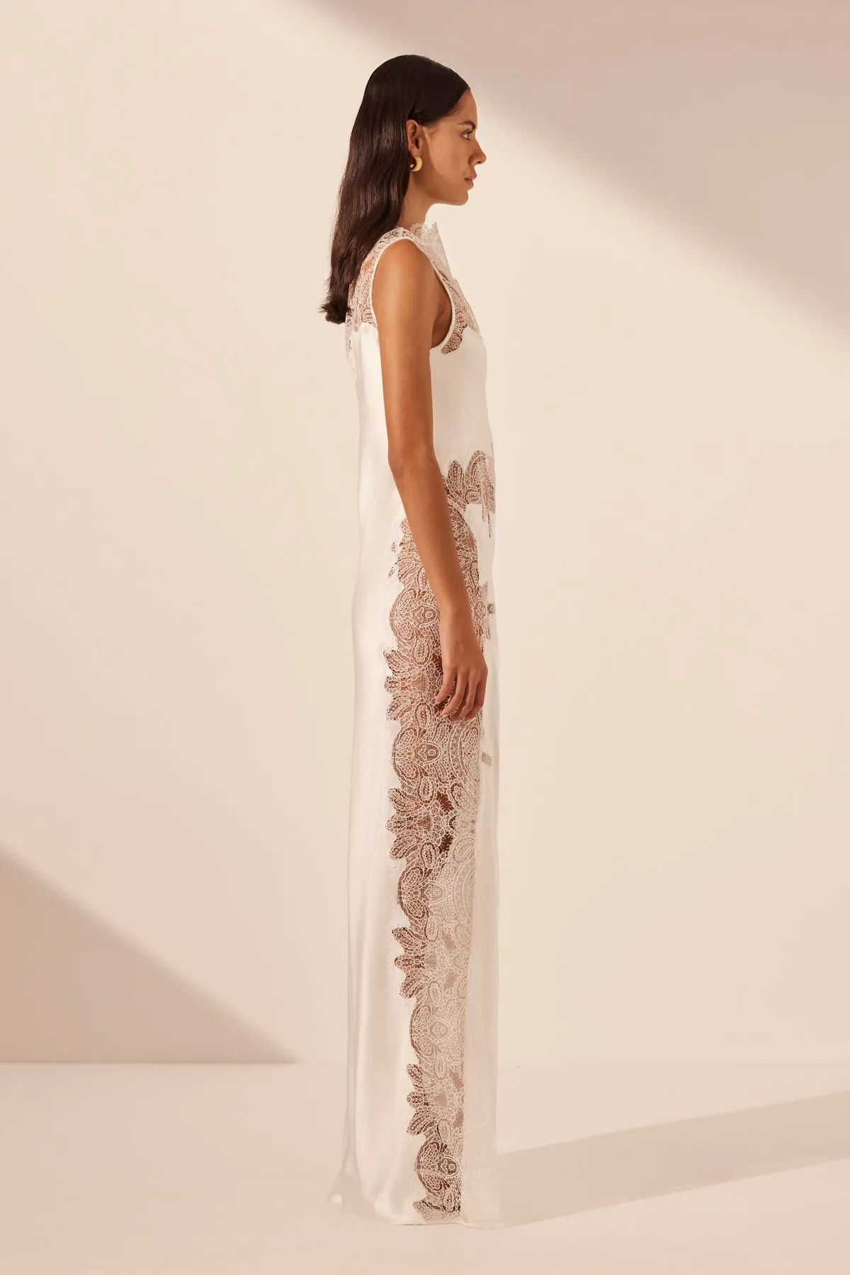 STRATUS SHEER LACE HIGH NECK MAXI DRESS - IVORY sold by Shona Joy product image thumbnail 3
