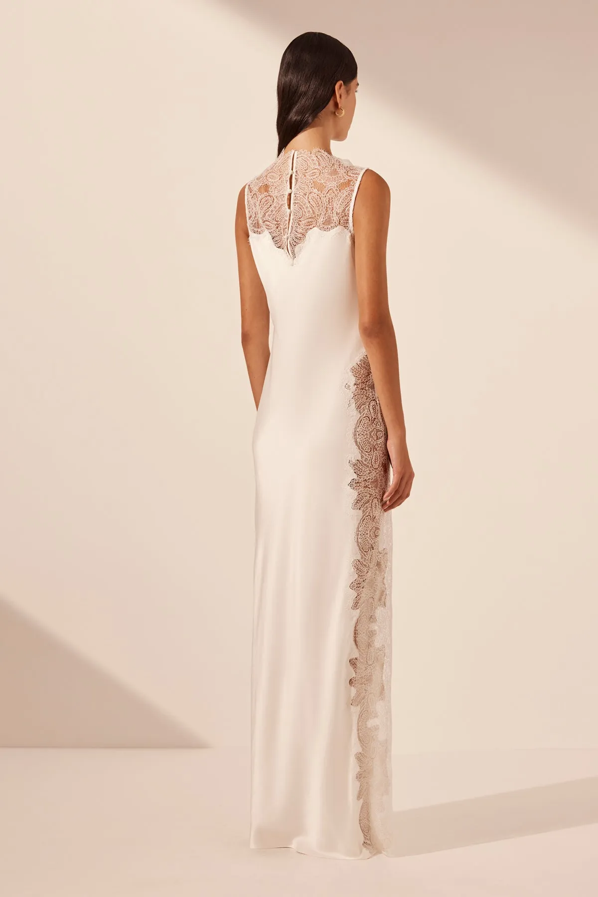 STRATUS SHEER LACE HIGH NECK MAXI DRESS - IVORY sold by Shona Joy product image thumbnail 4