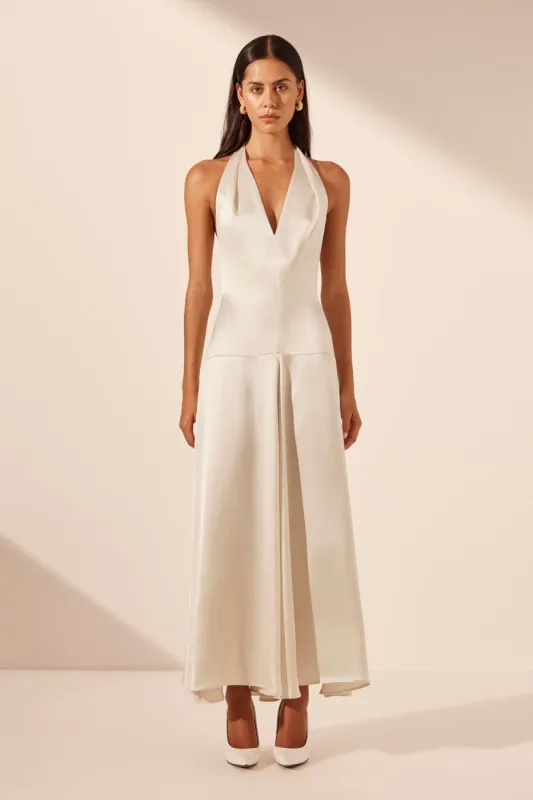 SAVANNA HALTER OPEN BACK MAXI DRESS - PEARL sold by Shona Joy