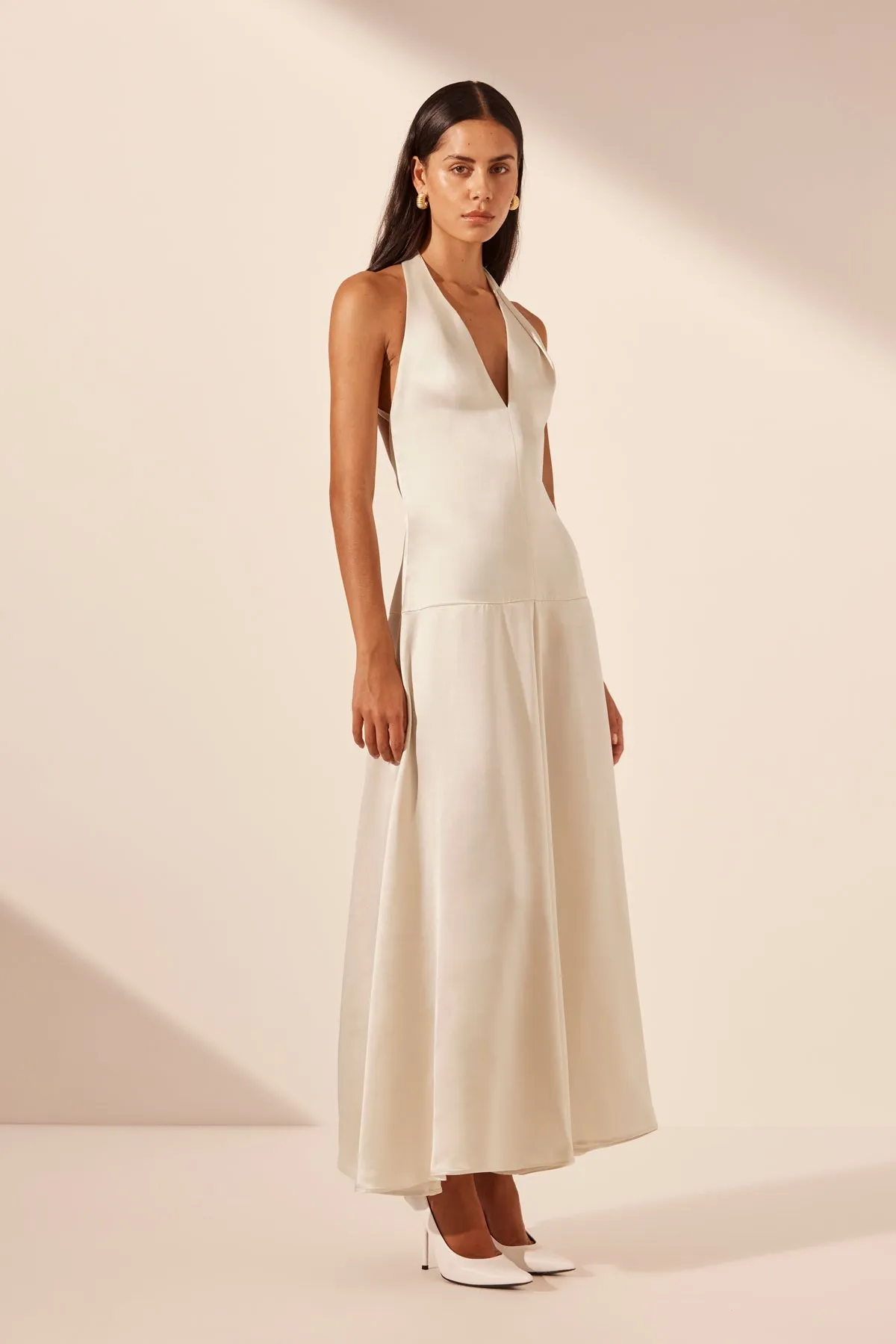 SAVANNA HALTER OPEN BACK MAXI DRESS - PEARL sold by Shona Joy product image thumbnail 3