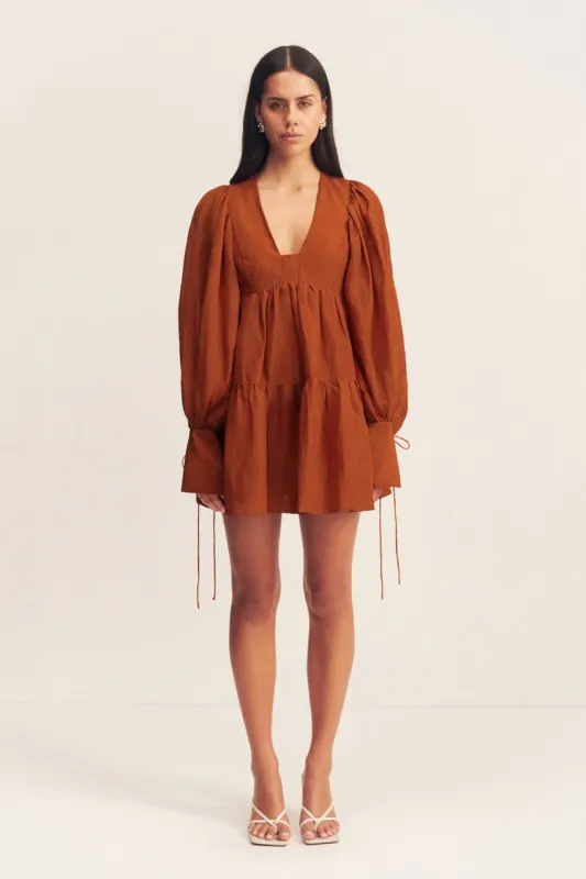 CELESTE LONG SLEEVE MINI DRESS - RUST sold by Shona Joy