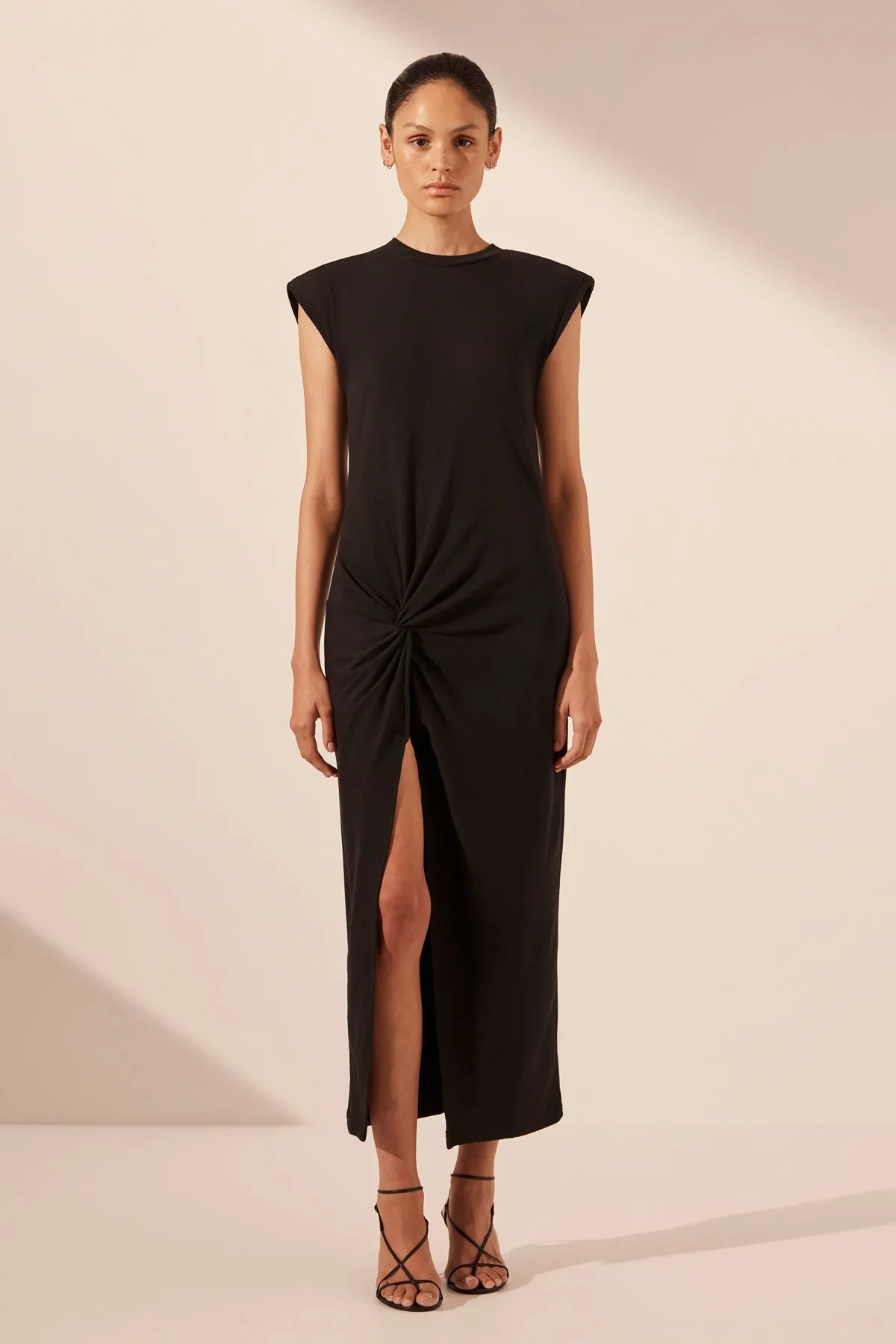 ABY TWIST MIDI DRESS - BLACK sold by Shona Joy