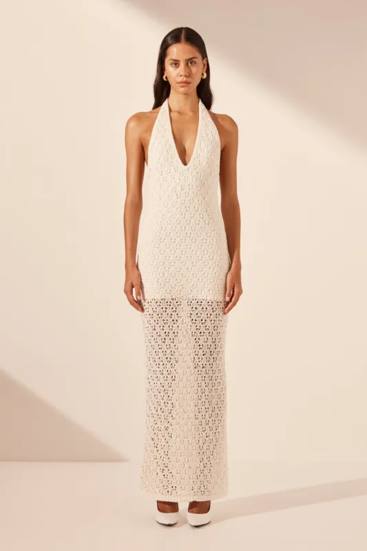 EMILIO HALTER OPEN BACK MAXI DRESS - RICE sold by Shona Joy