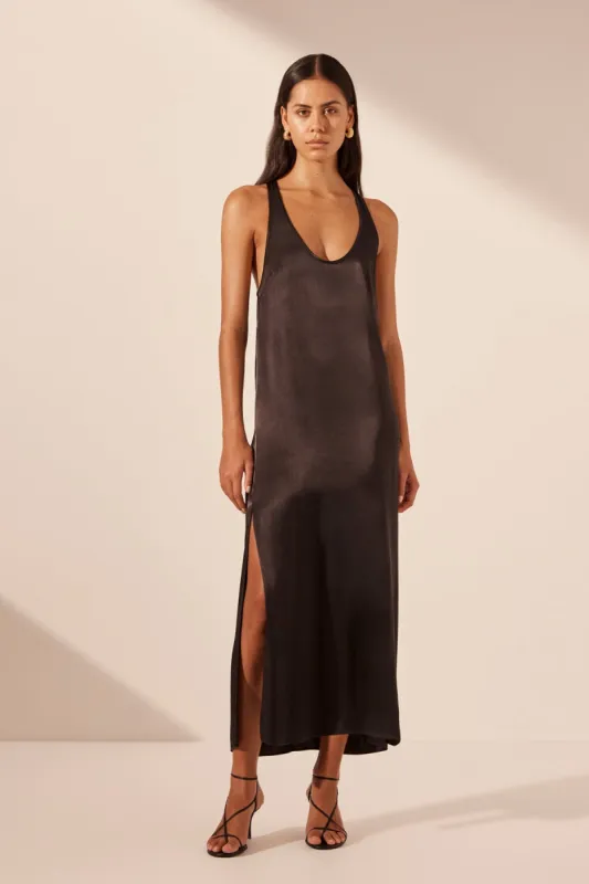 NORA TWIST BACK MIDI DRESS - BLACK sold by Shona Joy