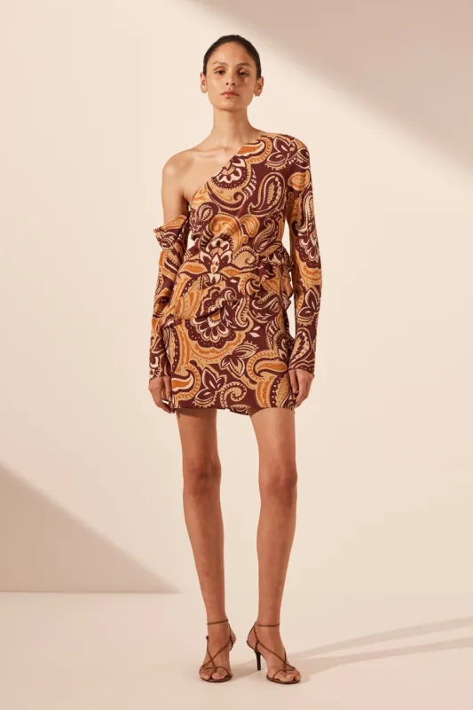 ZAHRA SILK ASYMMETRICAL LONG SLEEVE RUFFLE MINI DRESS sold by Shona Joy