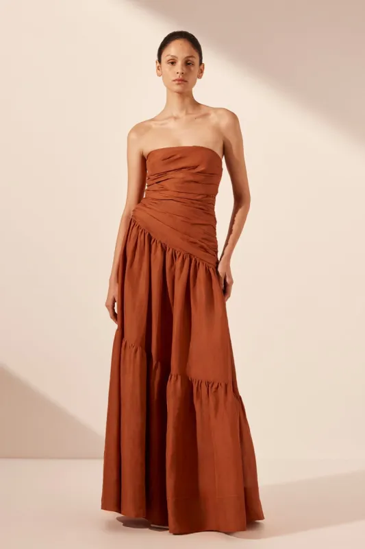 CELESTE STRAPLESS TIERED MAXI DRESS - RUST sold by Shona Joy