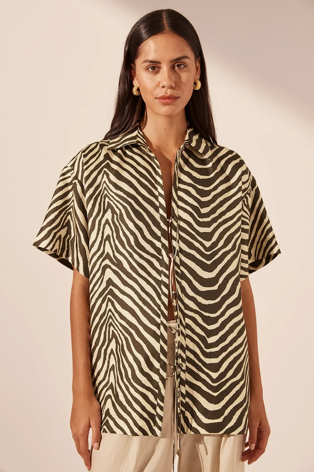 SANA SILK SHORT SLEEVE TIE SHIRT sold by Shona Joy product image thumbnail 2