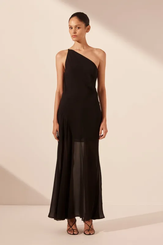 AMINA ONE SHOULDER PANELLED MAXI DRESS - BLACK sold by Shona Joy