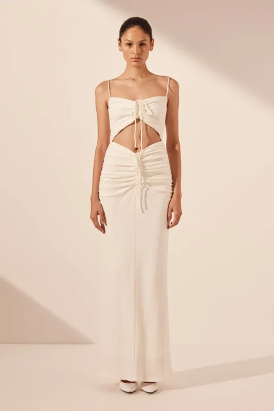 BEAU SLEEVELESS DRAWSTRING MAXI DRESS - IVORY sold by Shona Joy