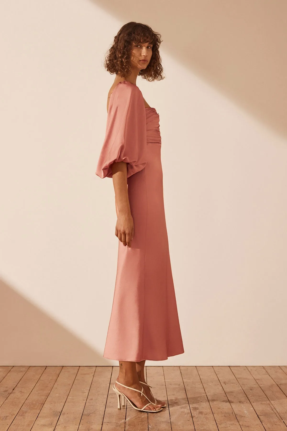 LUXE RUCHED BODICE LONG SLEEVE MIDI DRESS - ROSE sold by Shona Joy product image thumbnail 3