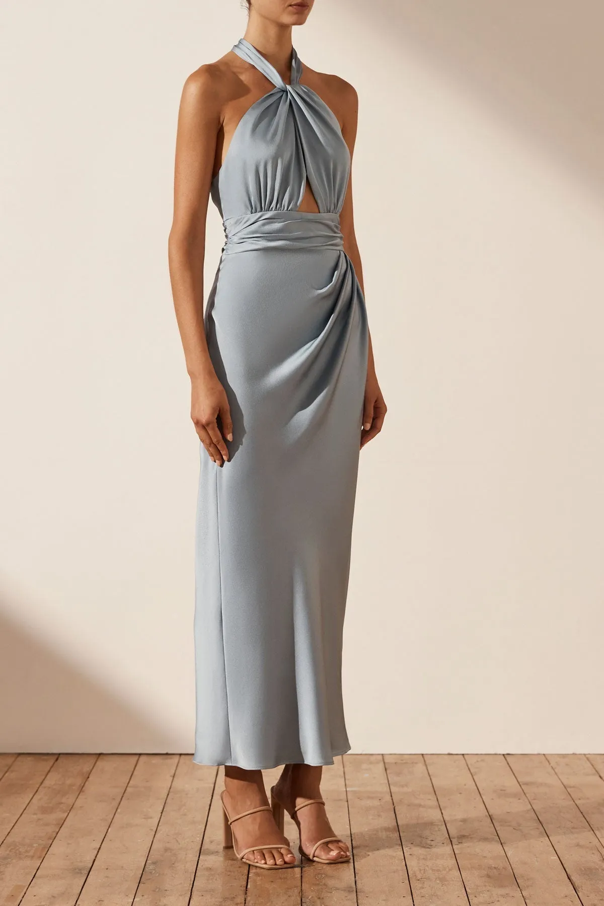 LUXE GATHERED HALTER MIDI DRESS - AZURE sold by Shona Joy product image thumbnail 2