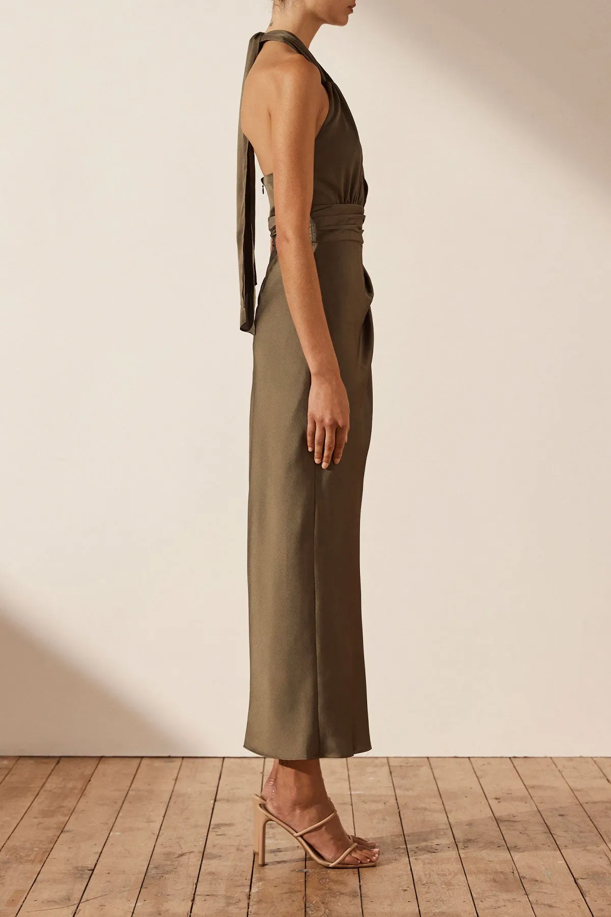 LUXE GATHERED HALTER MIDI DRESS - PINE sold by Shona Joy product image thumbnail 3