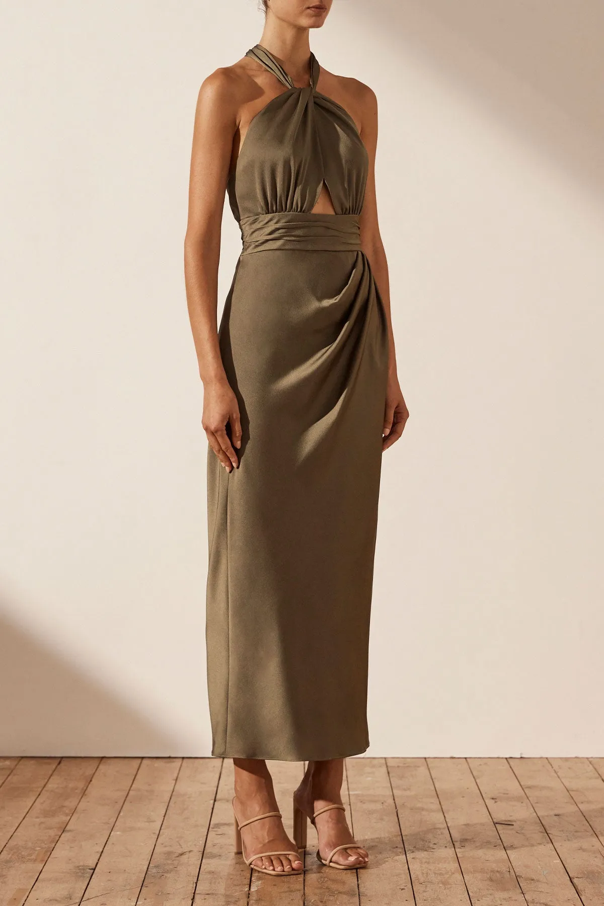 LUXE GATHERED HALTER MIDI DRESS - PINE sold by Shona Joy product image thumbnail 2