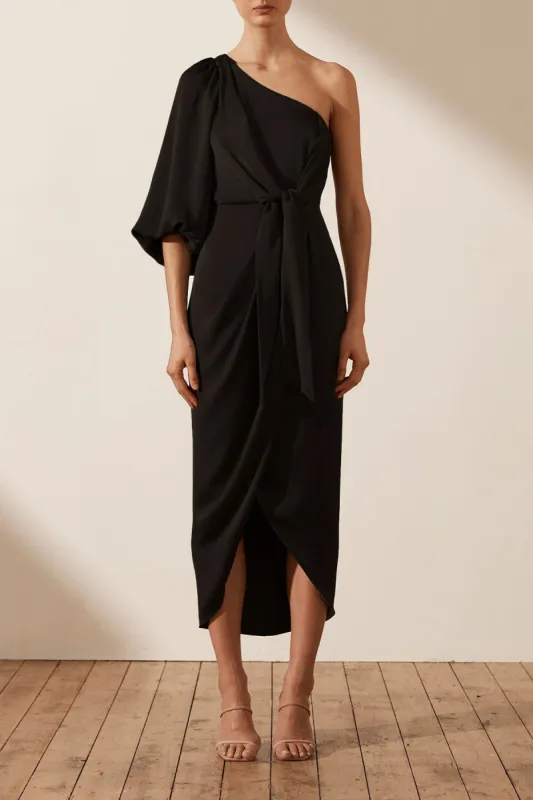 LUXE TIE FRONT ONE SHOULDER DRESS - ONYX sold by Shona Joy