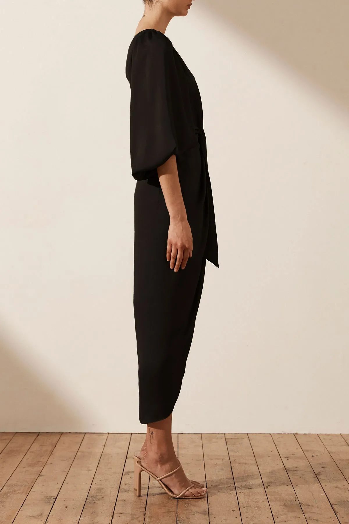 LUXE TIE FRONT ONE SHOULDER DRESS - ONYX sold by Shona Joy product image thumbnail 3