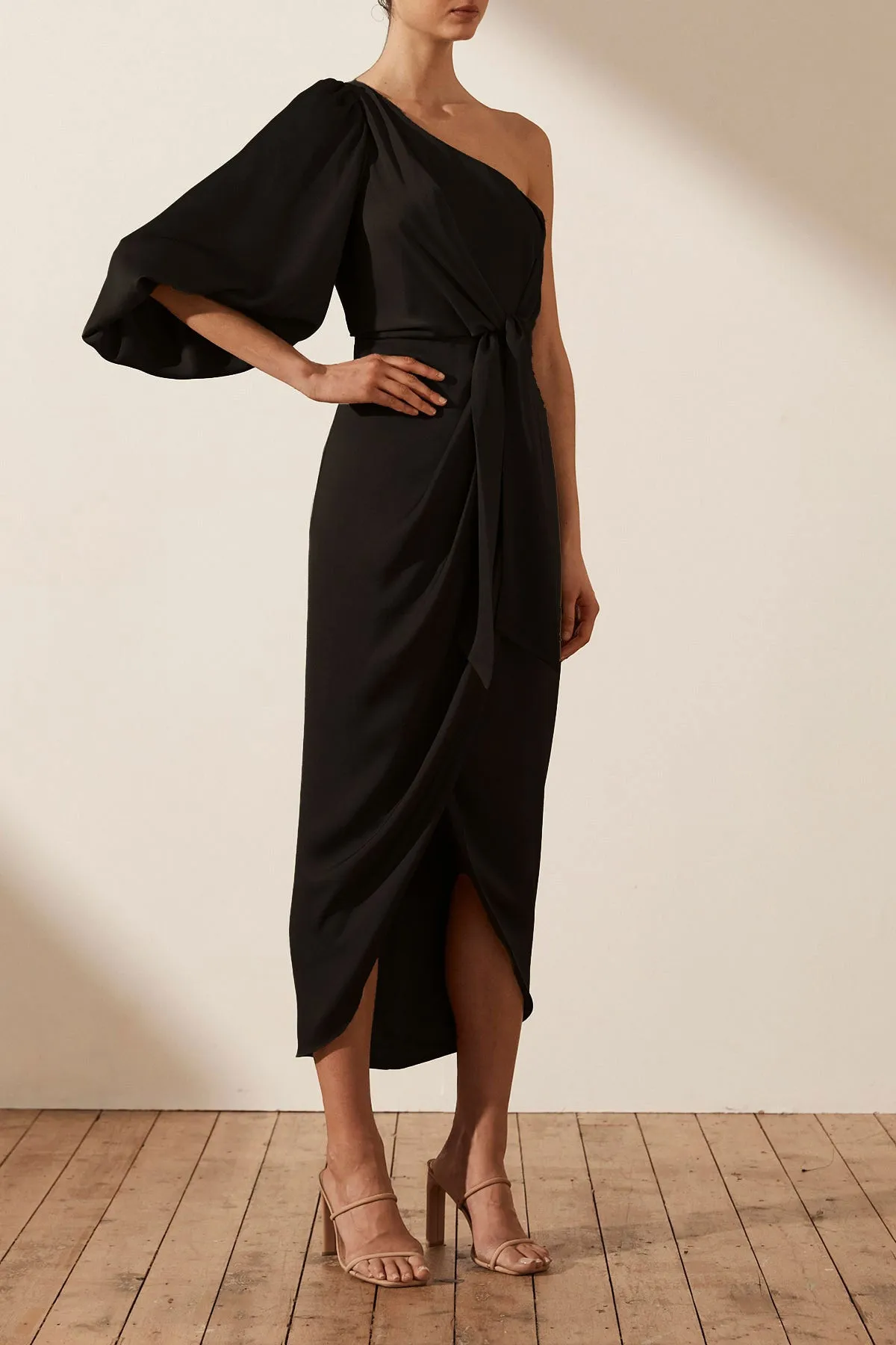 LUXE TIE FRONT ONE SHOULDER DRESS - ONYX sold by Shona Joy product image thumbnail 2