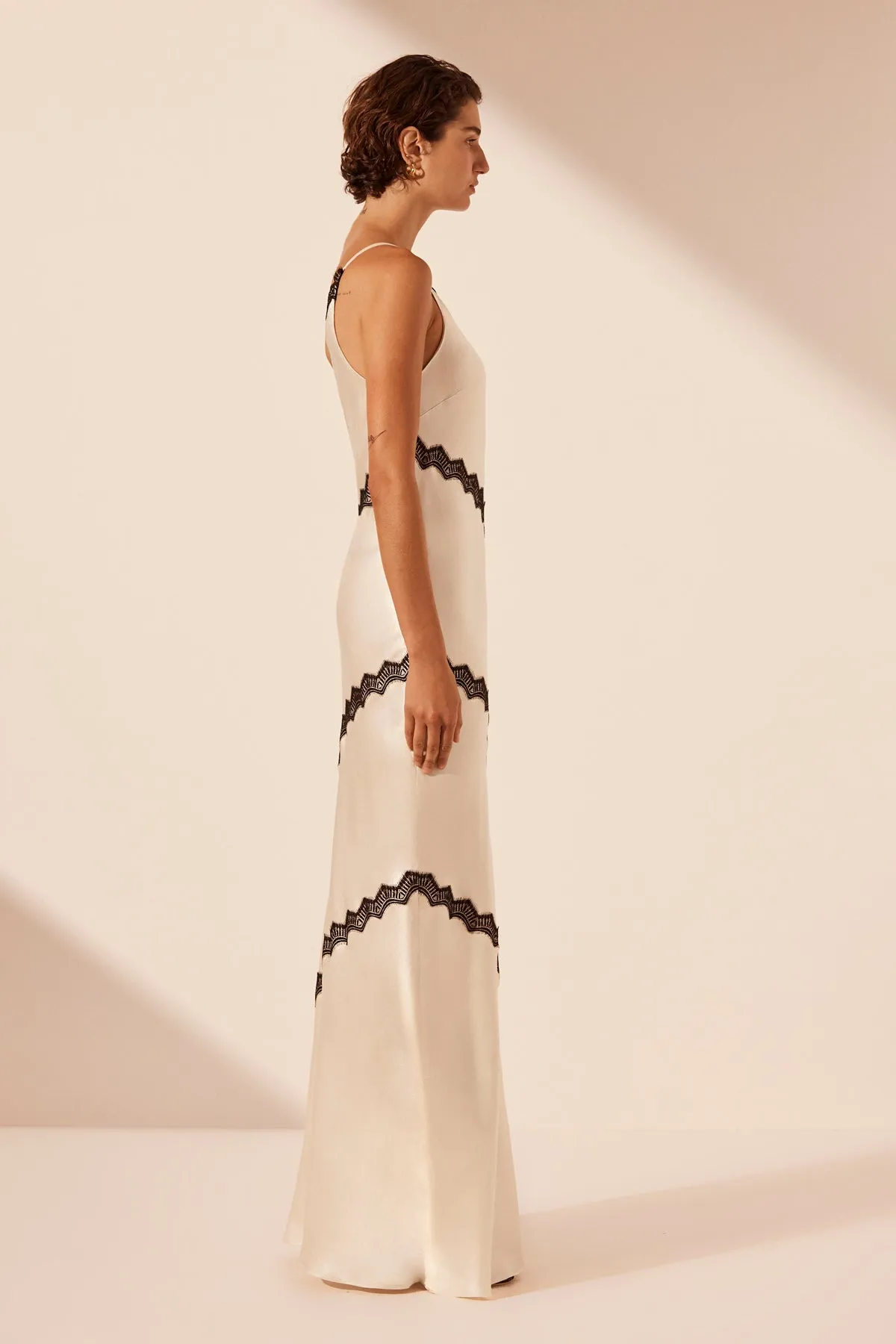 CAMILLE LACE ASYMMETRICAL MAXI DRESS - CREAM/BLACK sold by Shona Joy product image thumbnail 3