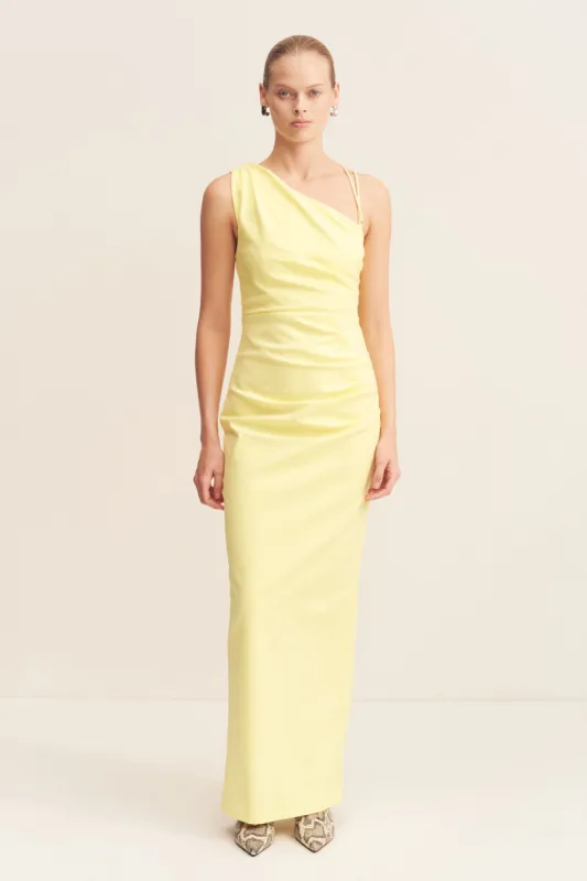 LANI ASYMMETRICAL GATHERED MAXI DRESS - LEMONADE sold by Shona Joy