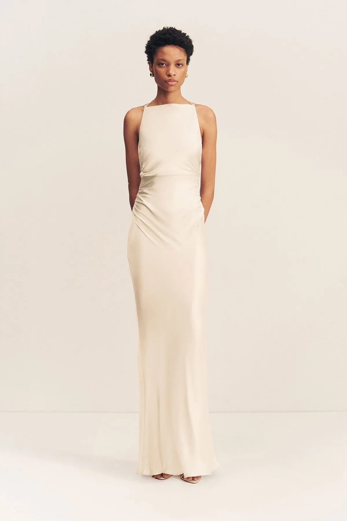 LA LUNE HIGH NECK RUCHED MAXI DRESS - CREAM sold by Shona Joy