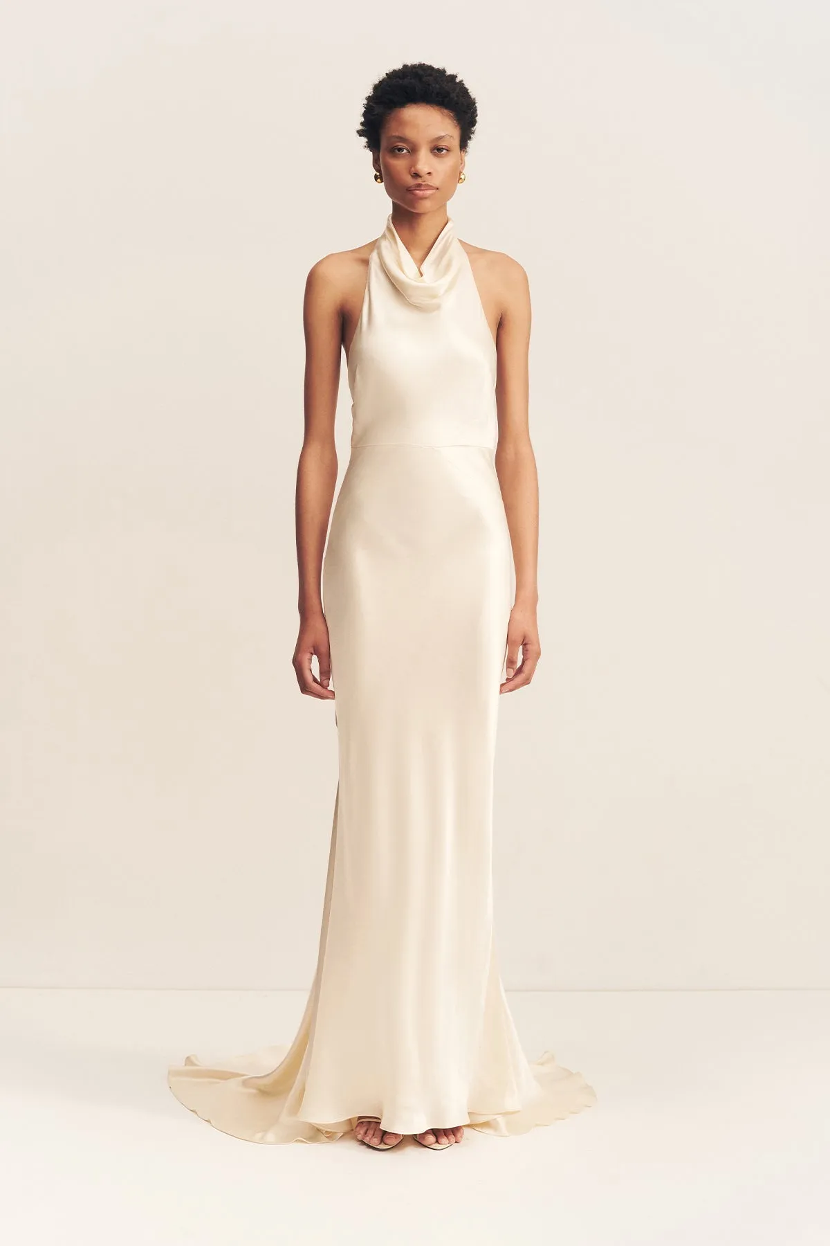 LA LUNE HIGH COWL OPEN BACK GOWN - CREAM sold by Shona Joy