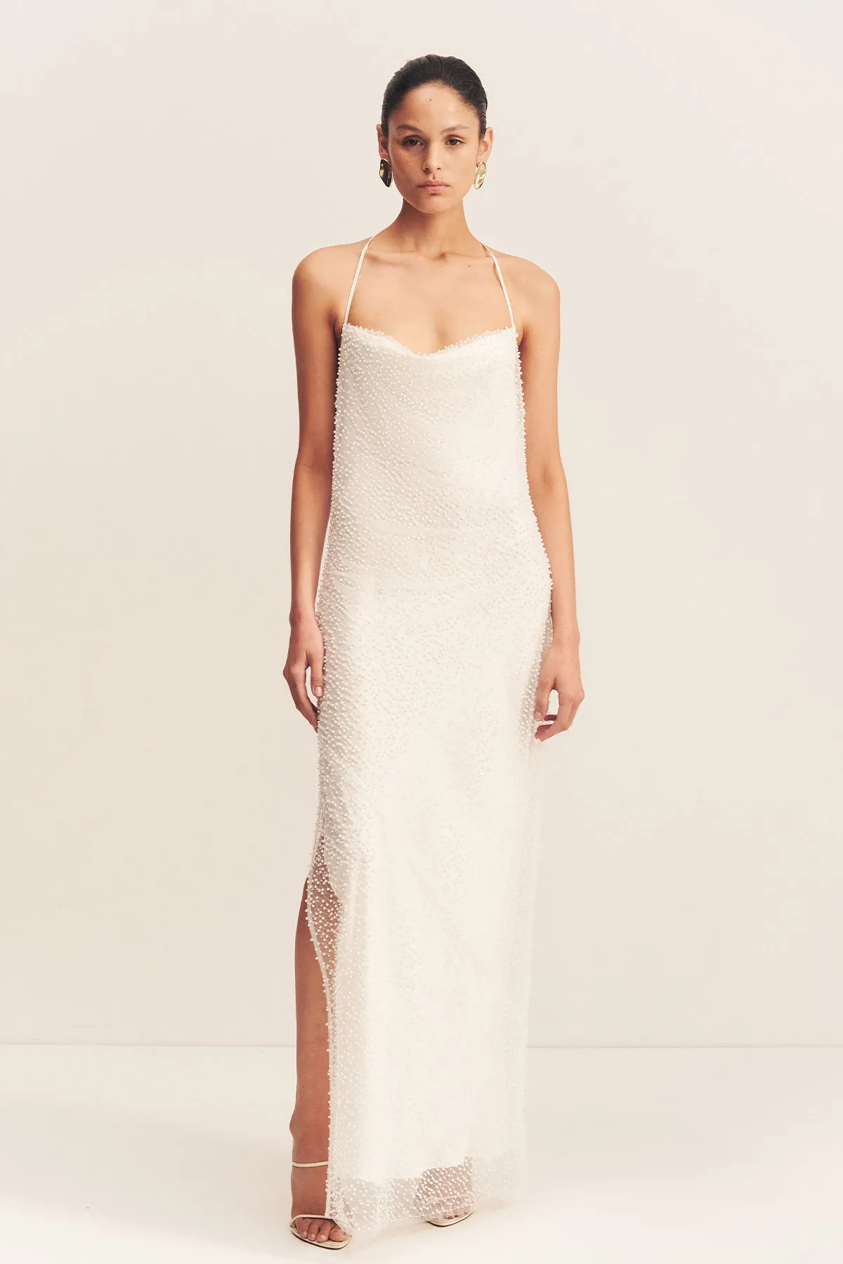 IRIDESCENT DOUBLE COWL OPEN BACK MAXI DRESS sold by Shona Joy