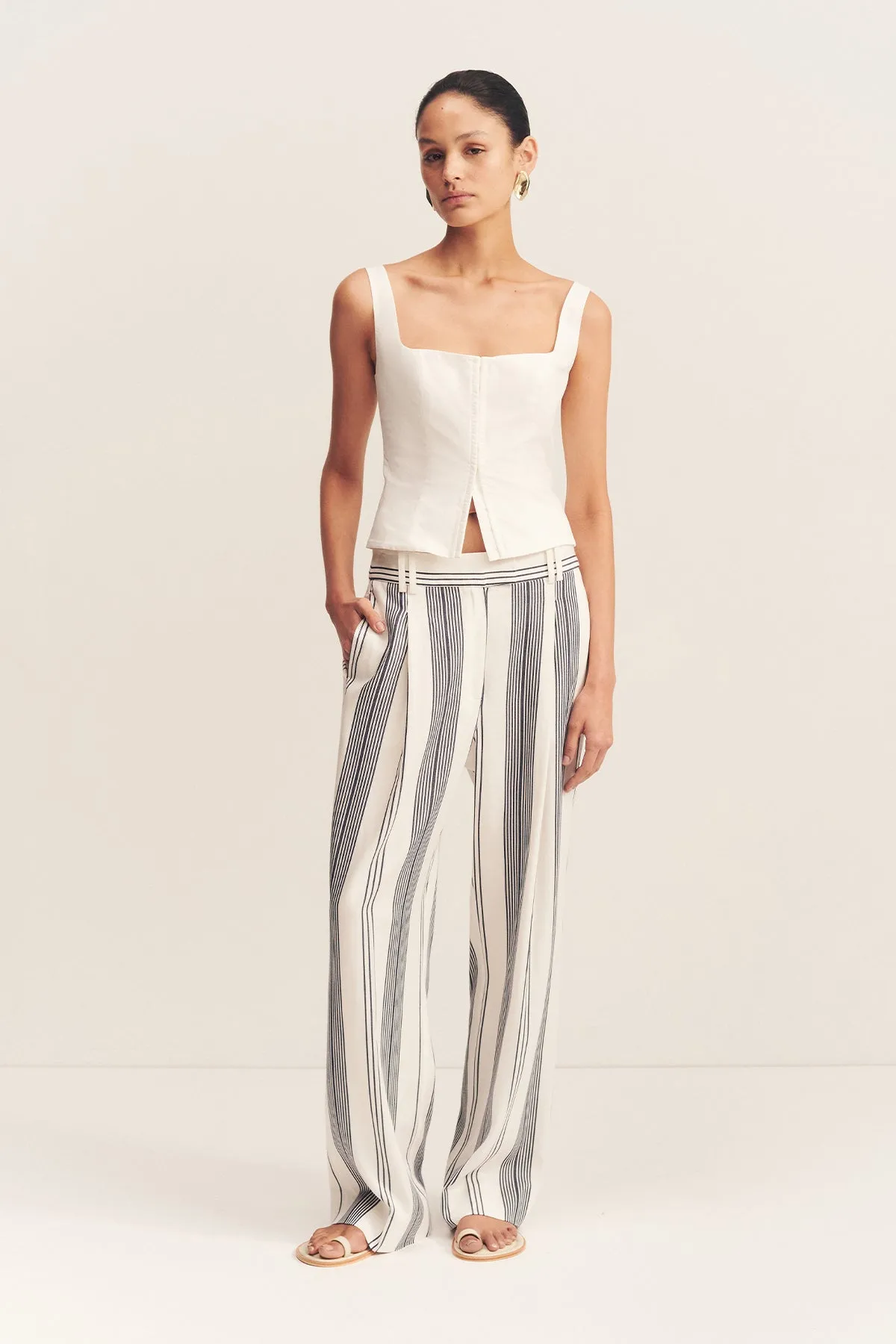 HARLOW TAILORED SLOUCH PANT - IVORY/ NAVY sold by Shona Joy product image thumbnail 2