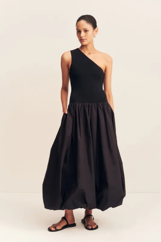 ALIAH ONE SHOULDER BUBBLE MIDI DRESS - BLACK sold by Shona Joy