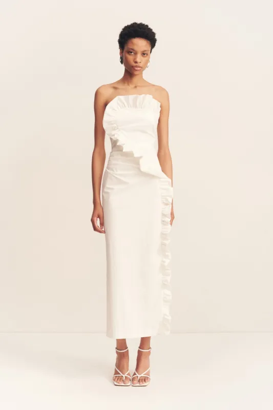 CAMPBELL RUFFLE MIDI DRESS - WHITE sold by Shona Joy