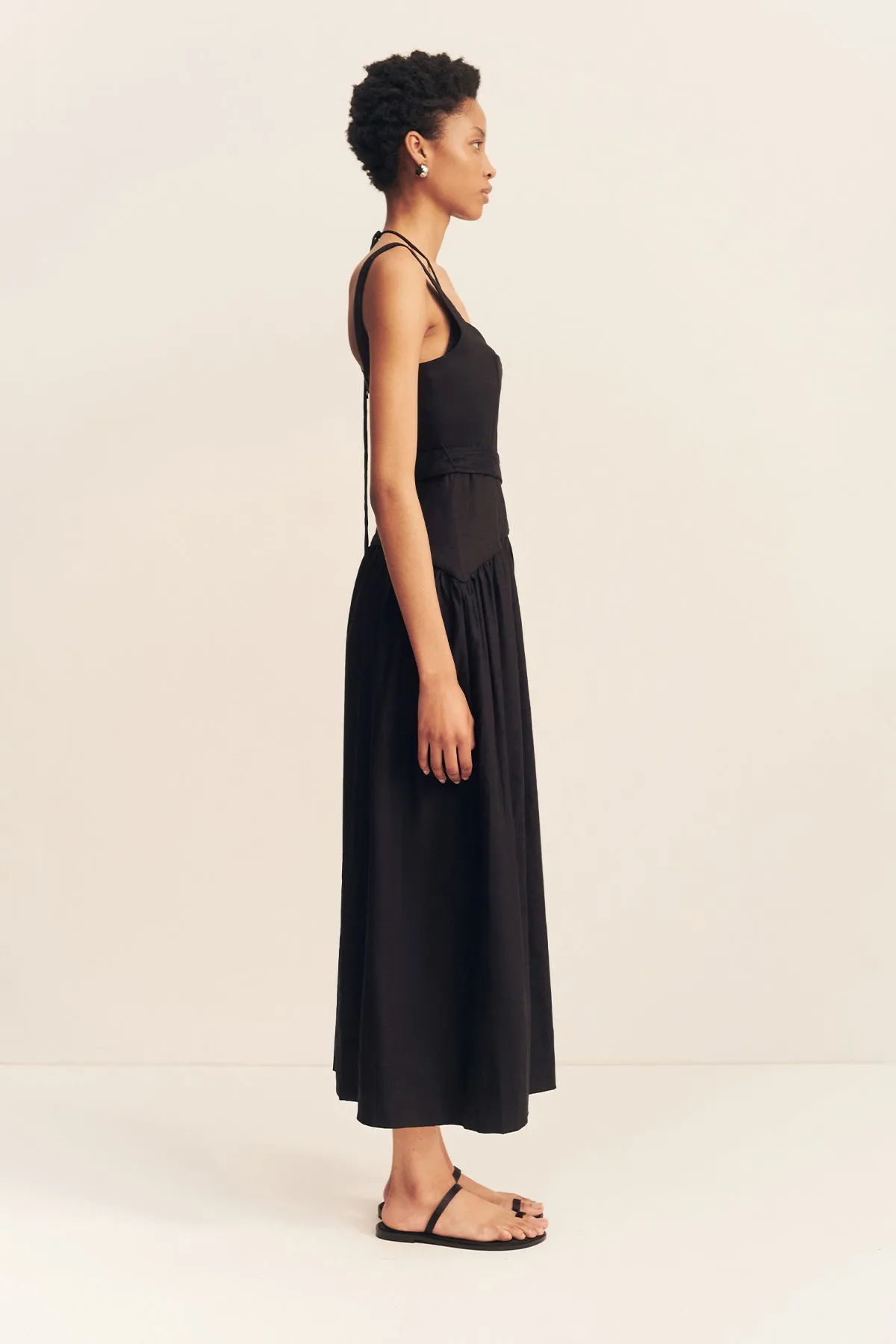 KASBAH BUSTIER GATHERED MIDI DRESS - BLACK sold by Shona Joy product image thumbnail 4