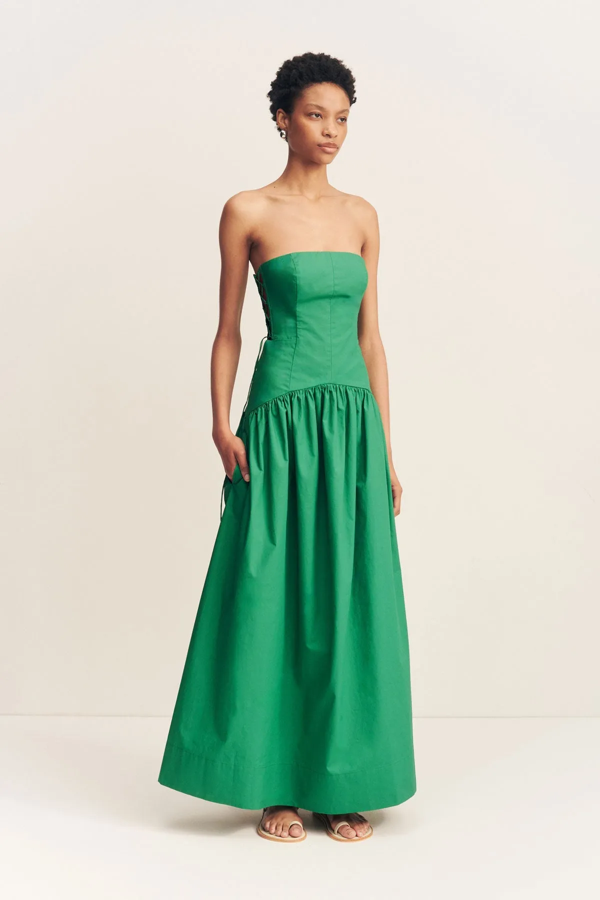 MAIORI LACE UP STRAPLESS MAXI DRESS - APPLE GREEN sold by Shona Joy