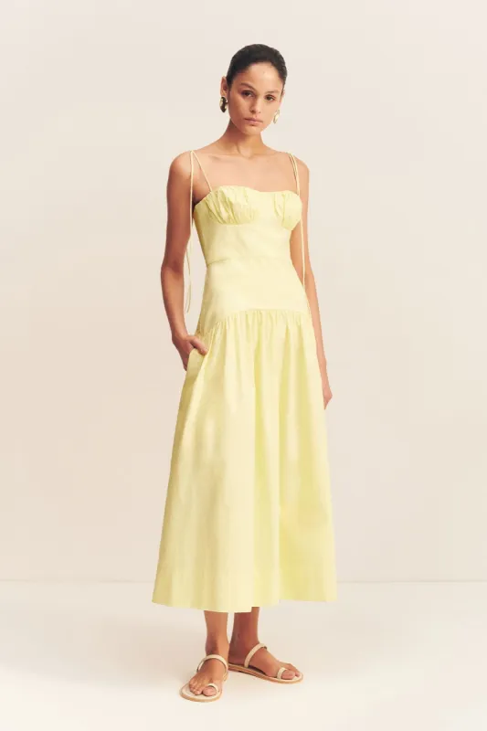 MAIORI GATHERED MIDI DRESS - LEMON sold by Shona Joy