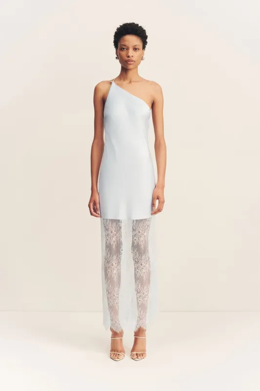 LABYRINTH LACE ONE SHOULDER COWL MAXI DRESS - PALE BLUE sold by Shona Joy