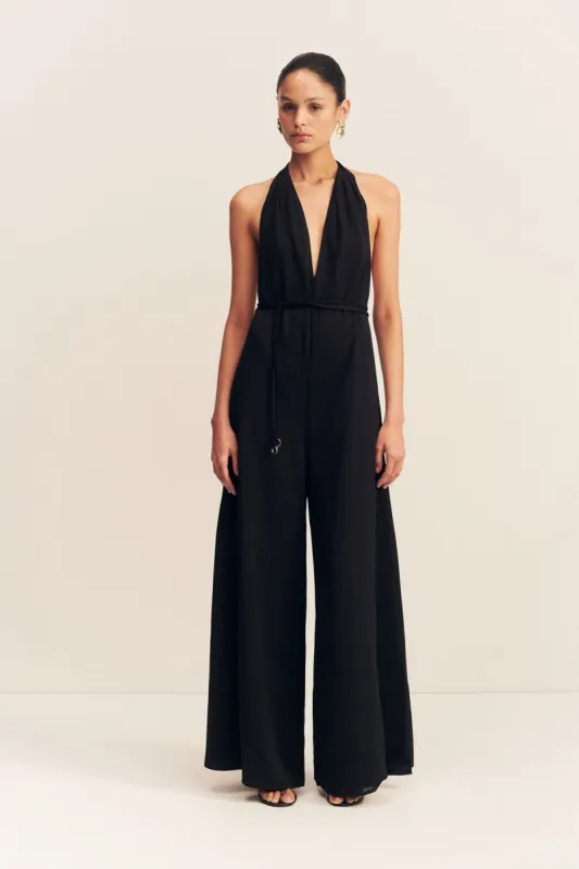 ILIAD HALTER NECK OPEN BACK JUMPSUIT - BLACK sold by Shona Joy