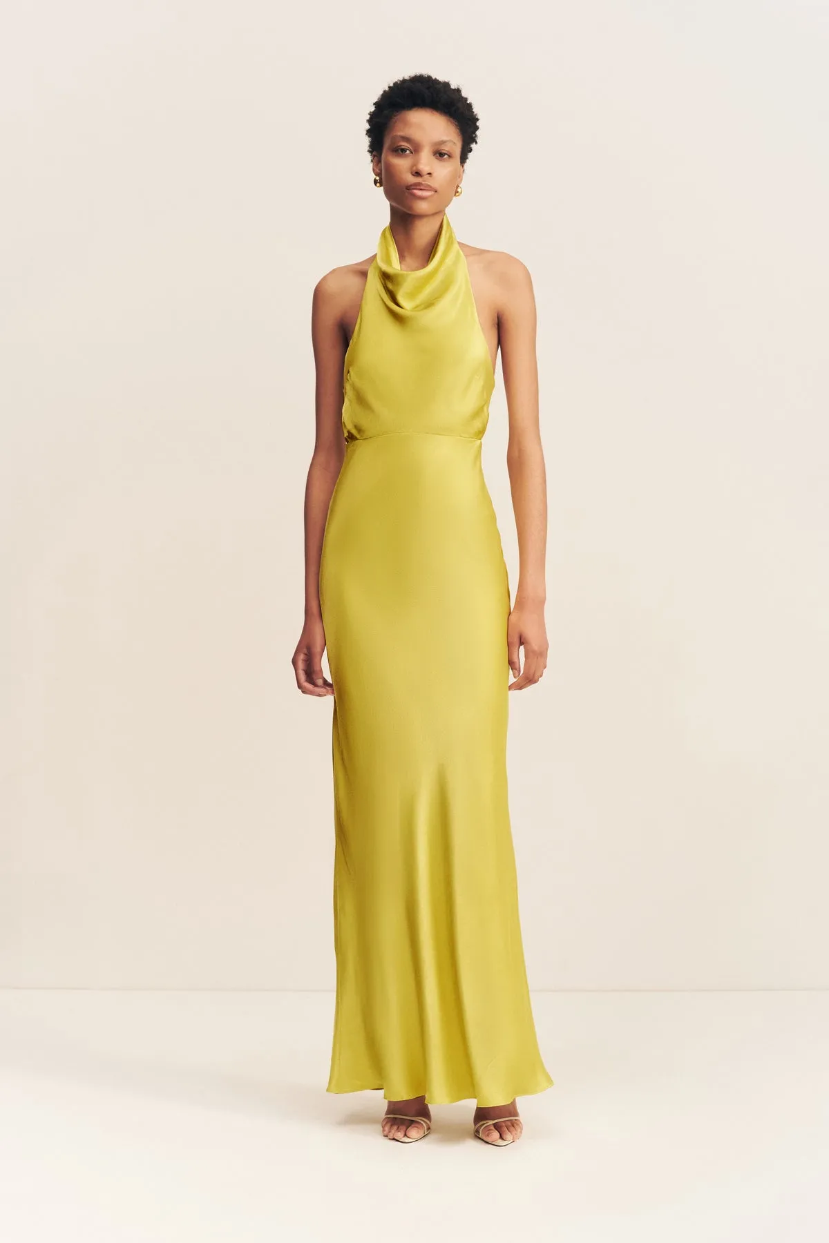 SOFIA HIGH COWL OPEN BACK MAXI DRESS - LIME sold by Shona Joy