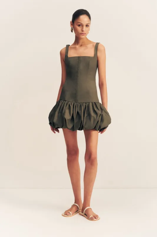 MAIORI SQUARE NECK BUBBLE MINI DRESS - ARMY GREEN sold by Shona Joy