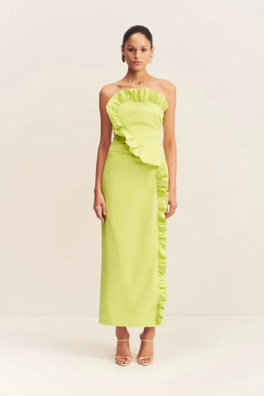 CAMPBELL RUFFLE MIDI DRESS - LIME sold by Shona Joy