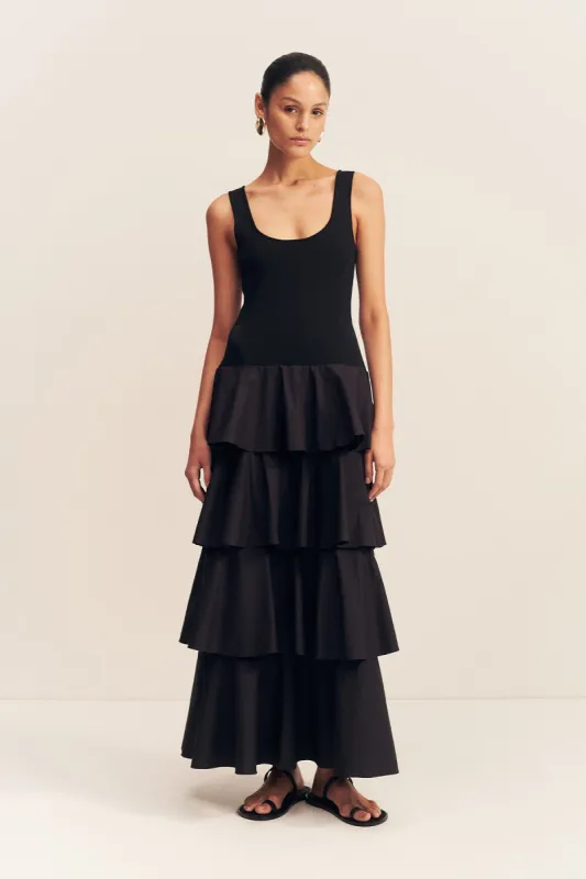 ALIAH SCOOP NECK TIERED MAXI DRESS - BLACK sold by Shona Joy