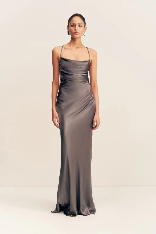 LA LUNE LACE BACK MAXI DRESS - GRAPHITE sold by Shona Joy