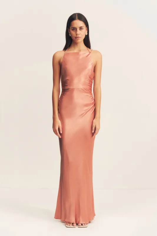 LA LUNE HIGH NECK RUCHED MAXI DRESS - ANTIQUE ROSE sold by Shona Joy