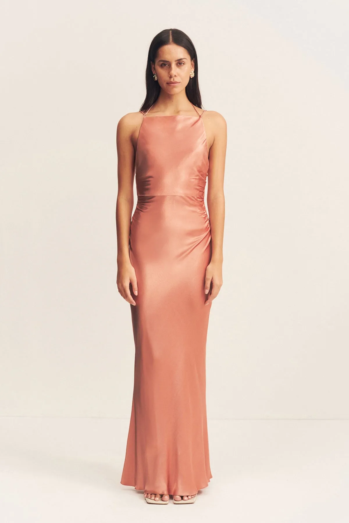 LA LUNE HIGH NECK RUCHED MAXI DRESS - ANTIQUE ROSE sold by Shona Joy