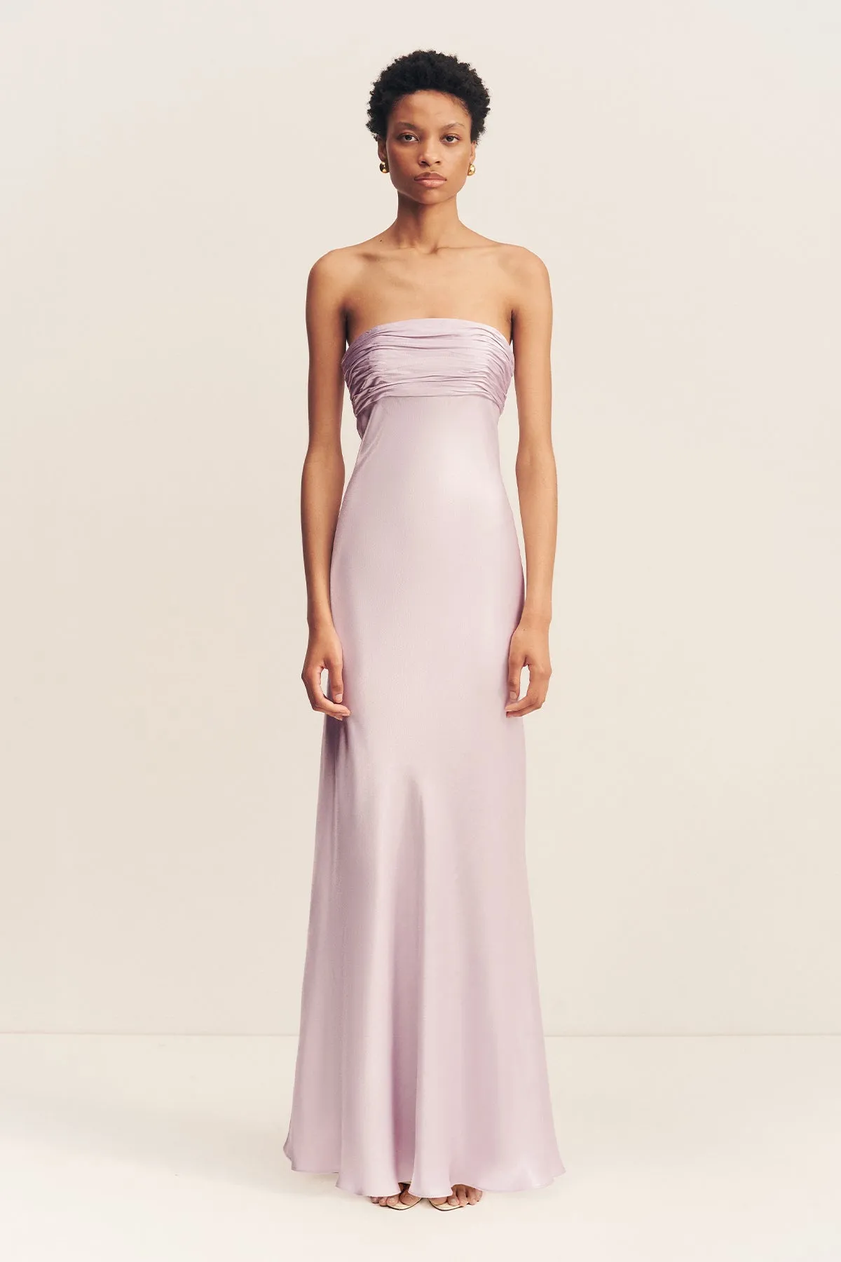 LA LUNE STRAPLESS RUCHED BODICE MAXI DRESS - LILAC sold by Shona Joy