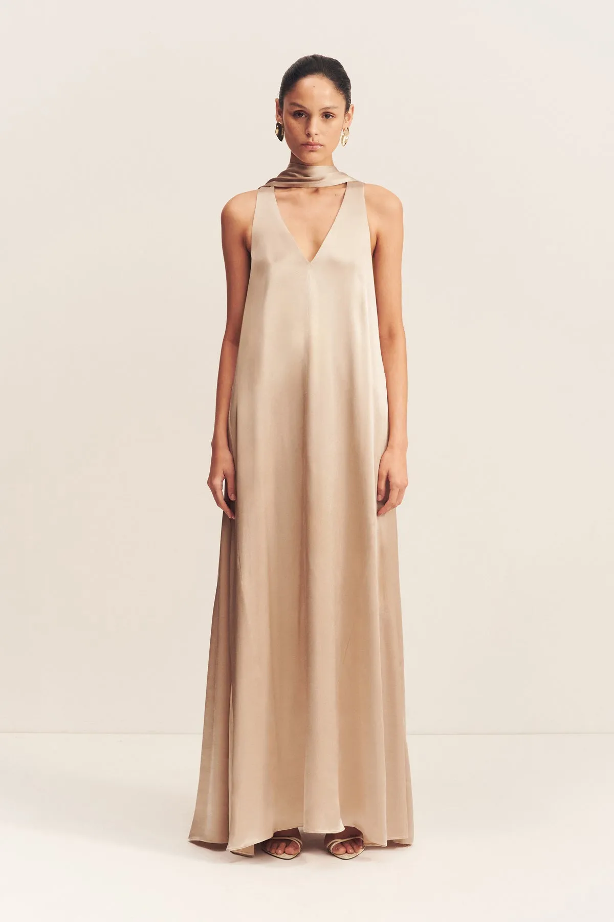 LA LUNE SCARF PANELLED MAXI DRESS - GOLD sold by Shona Joy