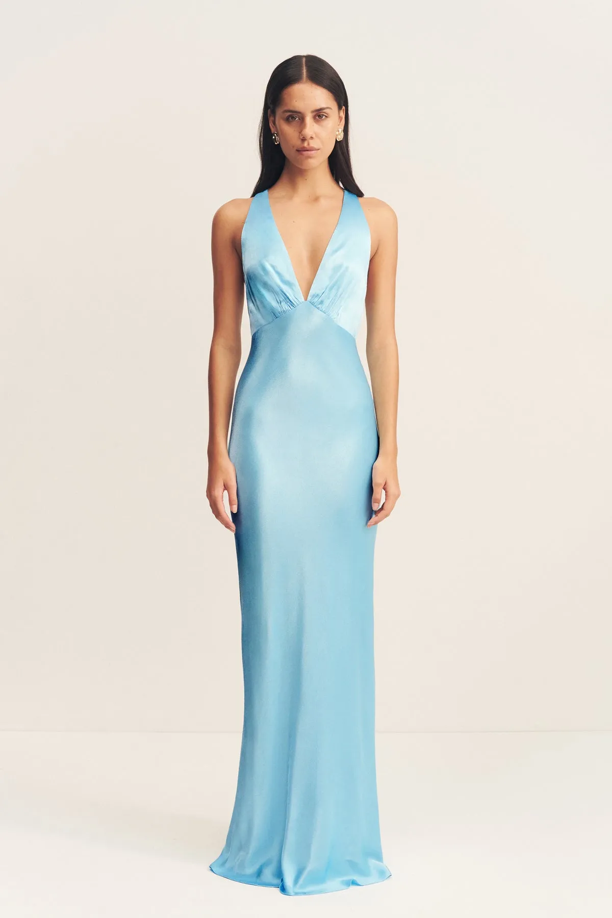 LA LUNE PLUNGED CROSS BACK MAXI DRESS - ICEBERG BLUE sold by Shona Joy