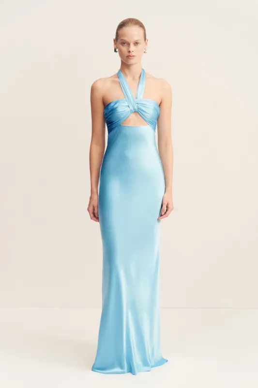 LA LUNE RUCHED HALTER MAXI DRESS - ICEBERG BLUE sold by Shona Joy