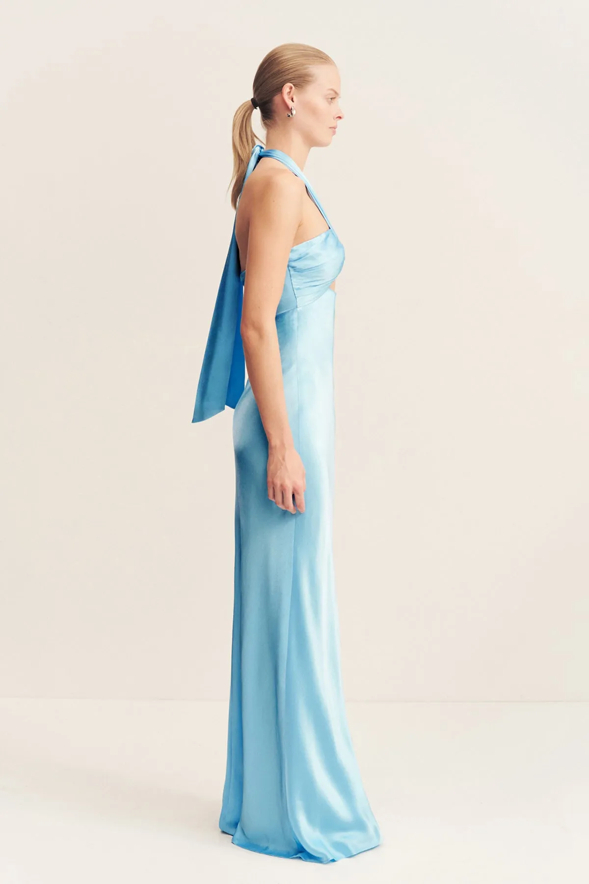 LA LUNE RUCHED HALTER MAXI DRESS - ICEBERG BLUE sold by Shona Joy product image thumbnail 4