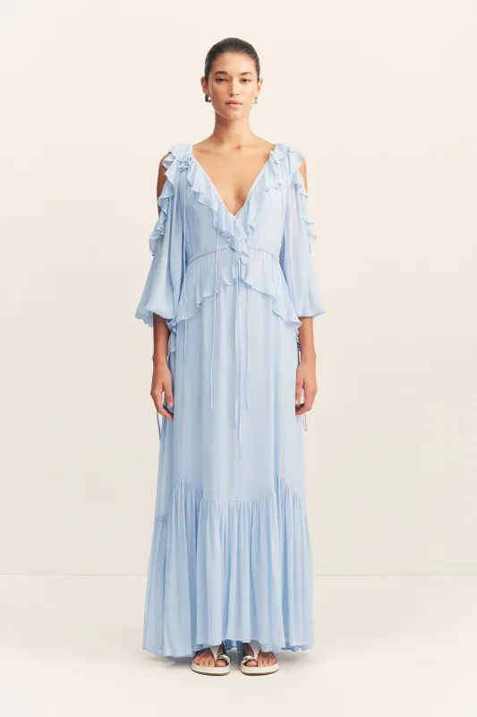 EMORY RUFFLE DRAWSTRING MAXI DRESS  - ARCADIAN BLUE sold by Shona Joy